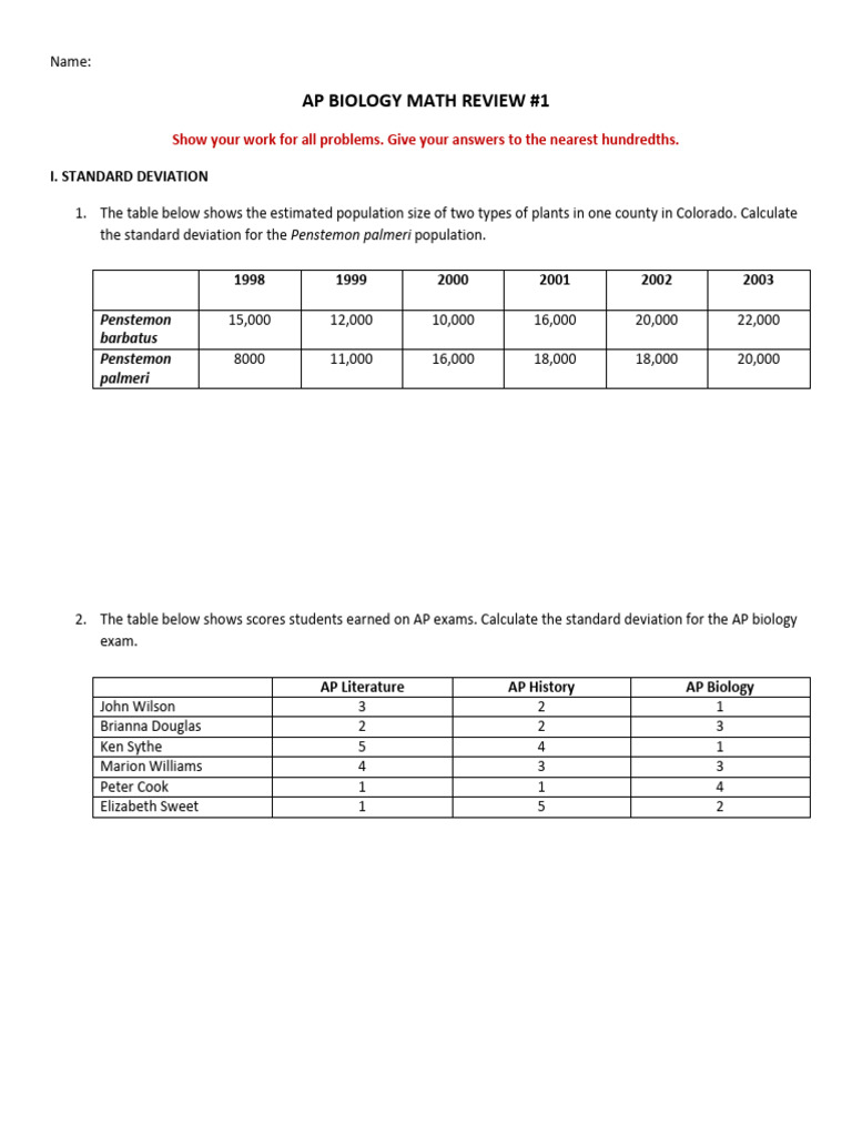 AP Biology Math Review 1 | PDF | Chemistry
