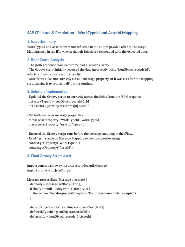 SAP CPI Issue Resolution WorkTypeId AssetId | PDF