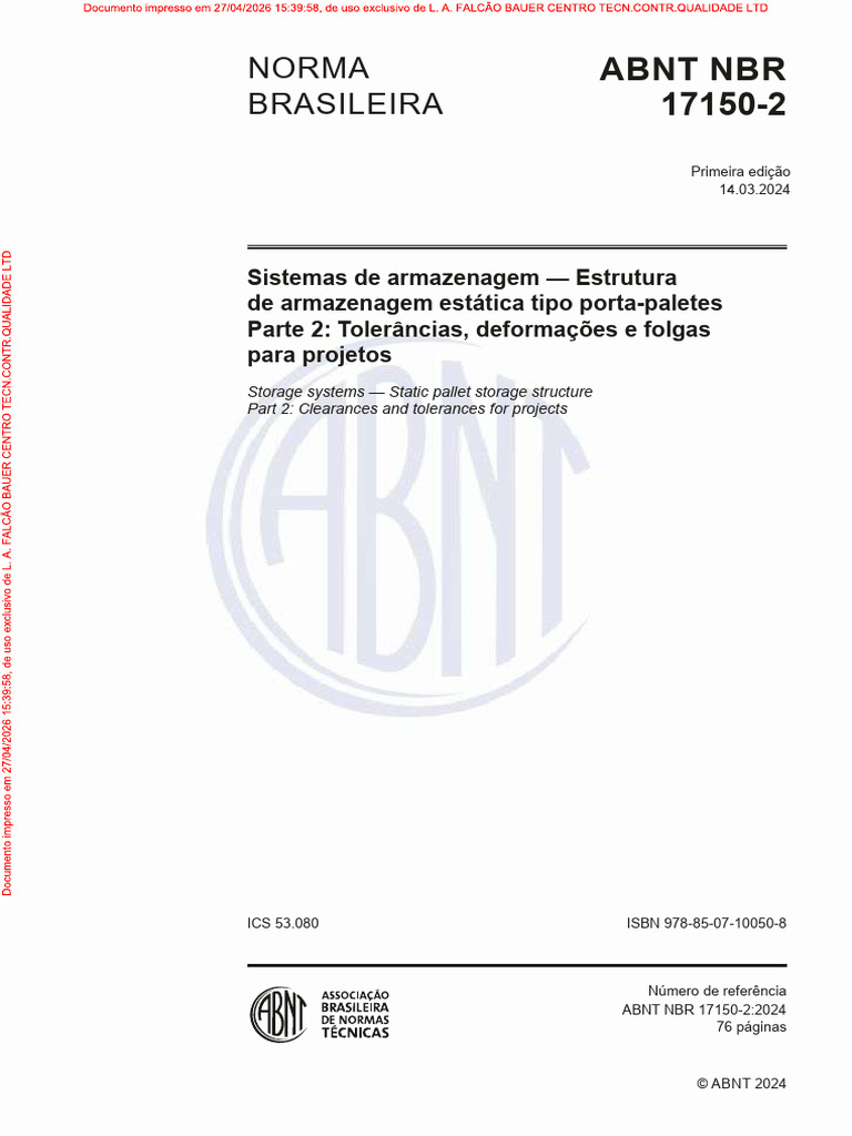 ABNT NBR 17150-2 - Sistemas de Armazenagem — Estrutura de Armazenagem ...