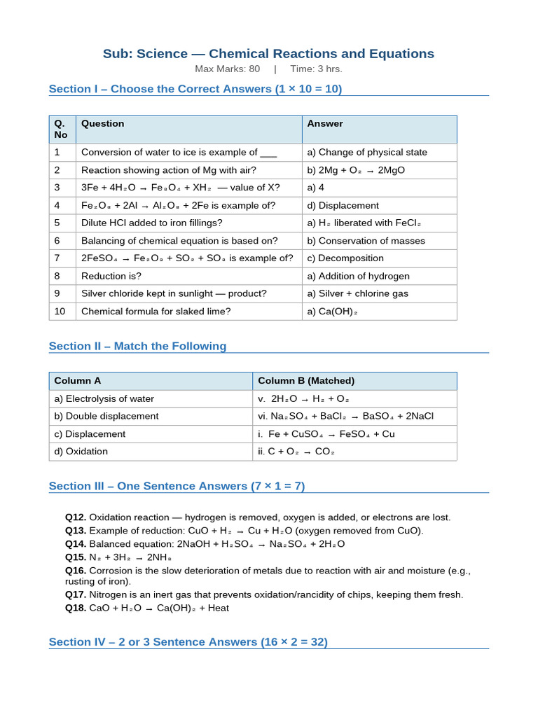Chemical Reactions Answers | PDF | Redox | Chemical Reactions