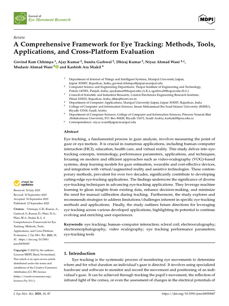 A Comprehensive Framework for Eye Tracking Methods | PDF