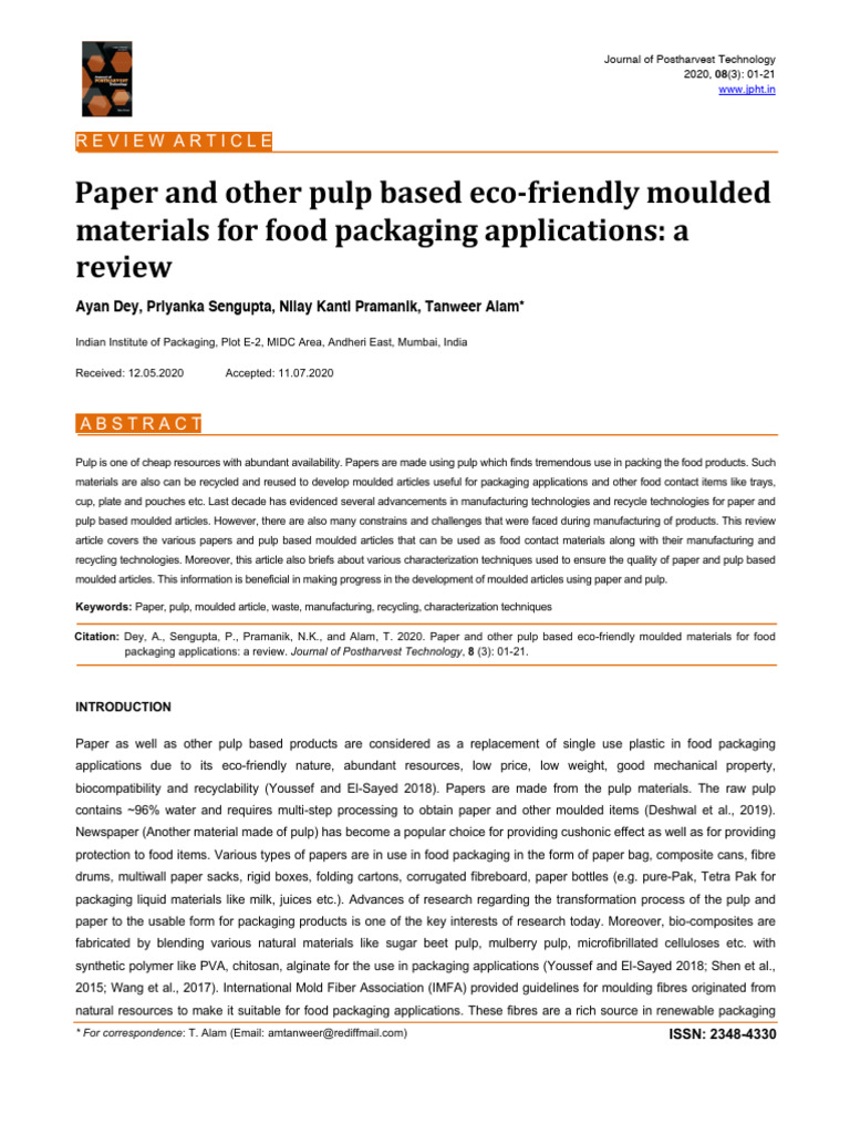 Paper and Other Pulp Based Eco-Friendly Moulded Materials For Food ...