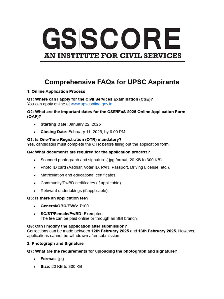 Comprehensive FAQs for UPSC Aspirants | PDF