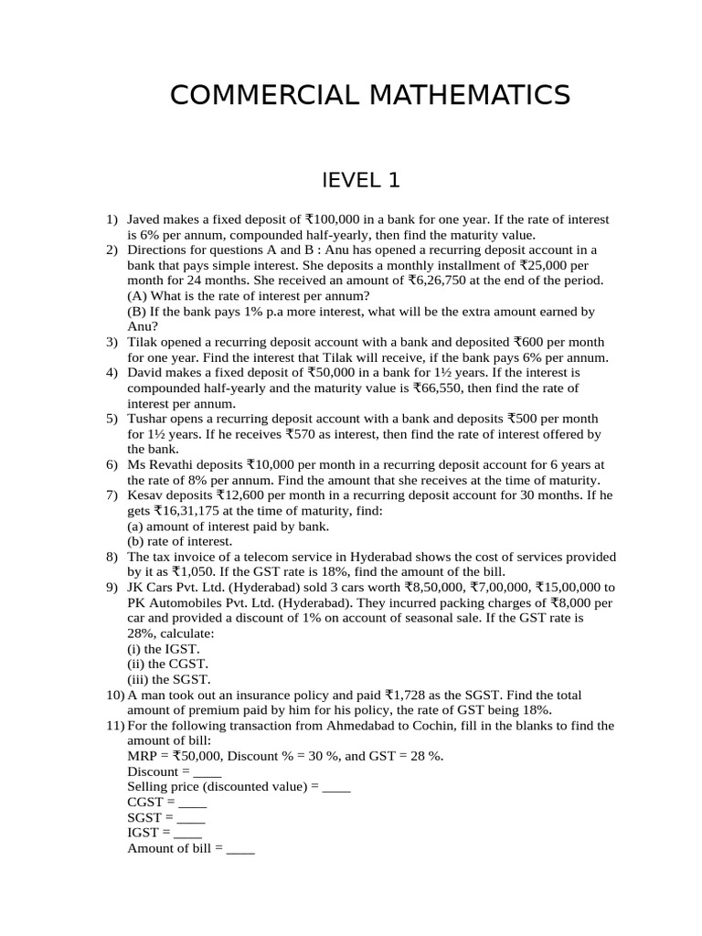 Commercial Mathematics | PDF | Dividend | Value Added Tax