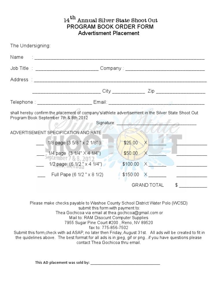 SSSO Program Book Ad Order Form | PDF | Career & Growth | Finance ...