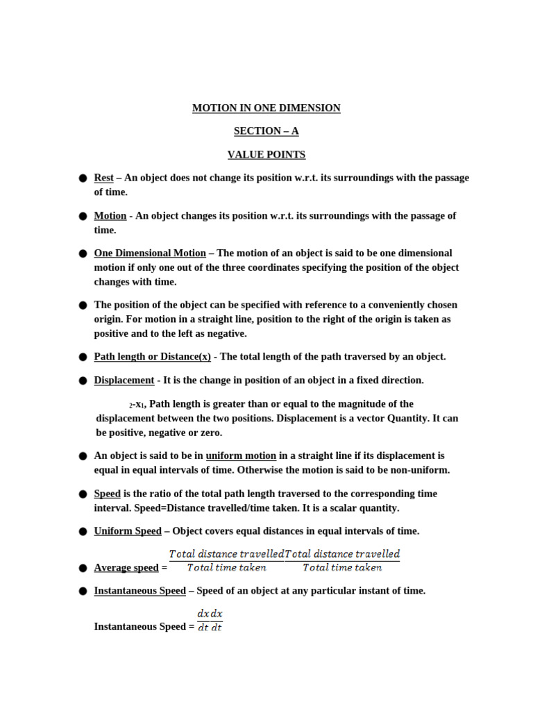 Motion in One Dimension | PDF | Velocity | Acceleration