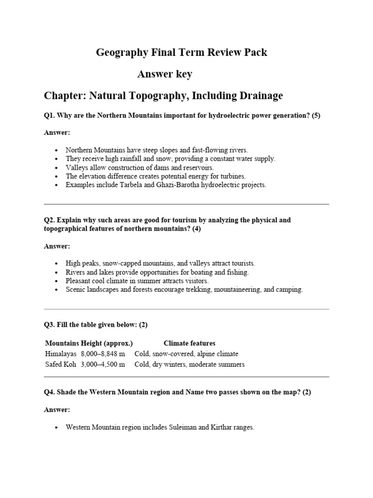 Geography Answer Key 2025-2026 | PDF | Desert | Mountains