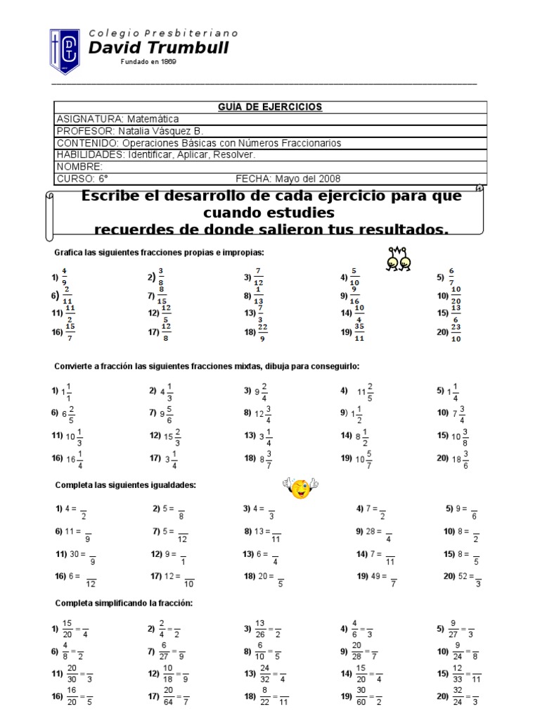 Ejercicios Resueltos de Fracciones 6° | PDF | Métodos y materiales de ...
