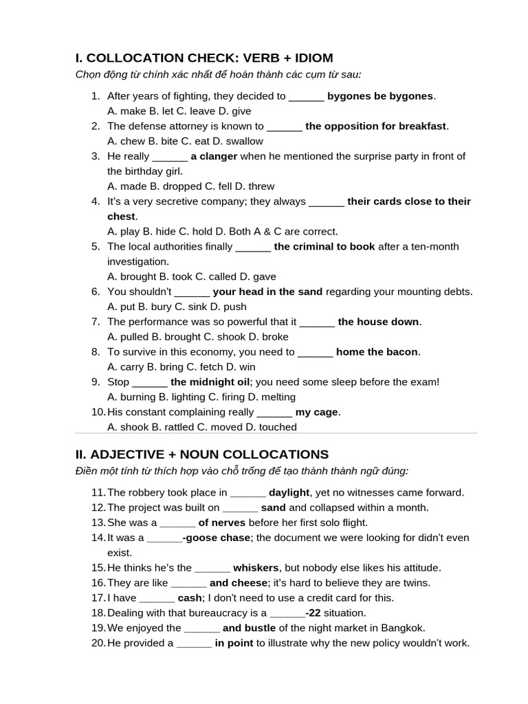 Extra Collocation Exercises | PDF | Linguistics | Semantic Units