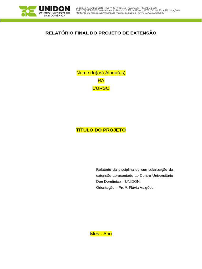 Modelo de Relatório Final Extensão | PDF