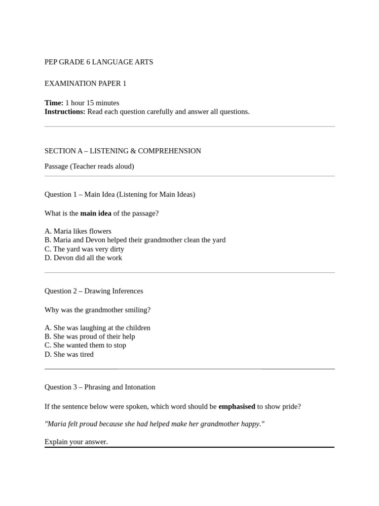 Pep English Mock Papers | PDF | Question | Reading Comprehension