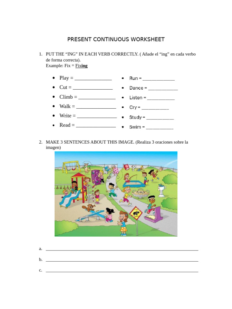 Present Continuous Worksheet | PDF