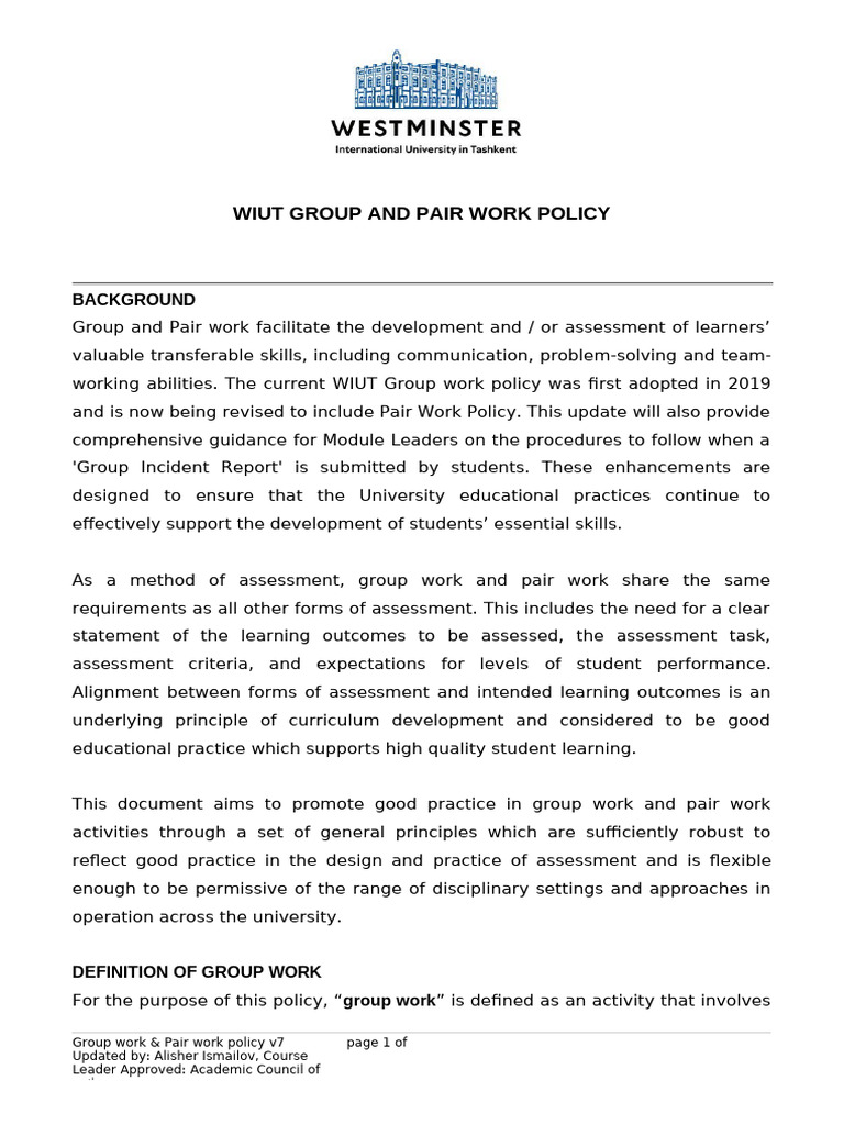Group Work _Pair Work_Policy | PDF | Educational Assessment