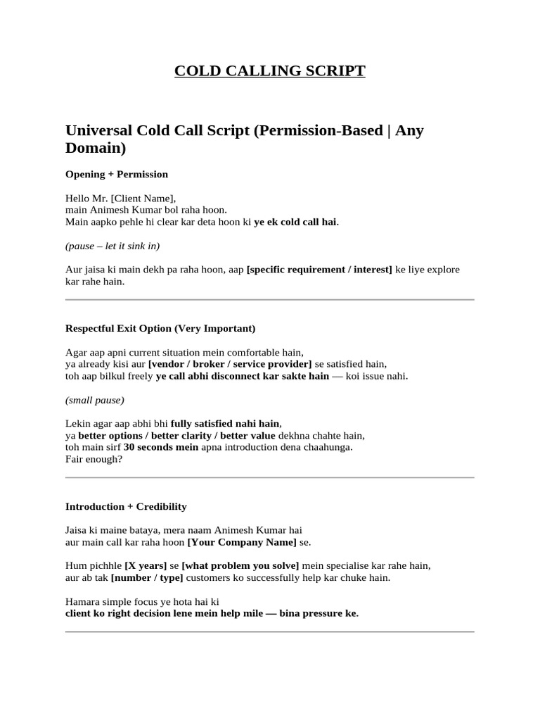 Cold Calling Template | PDF