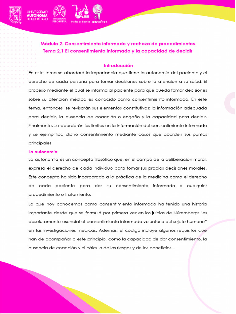 Tema 2.1 El Consentimiento Informado y La Capacidad de Decidir | PDF ...