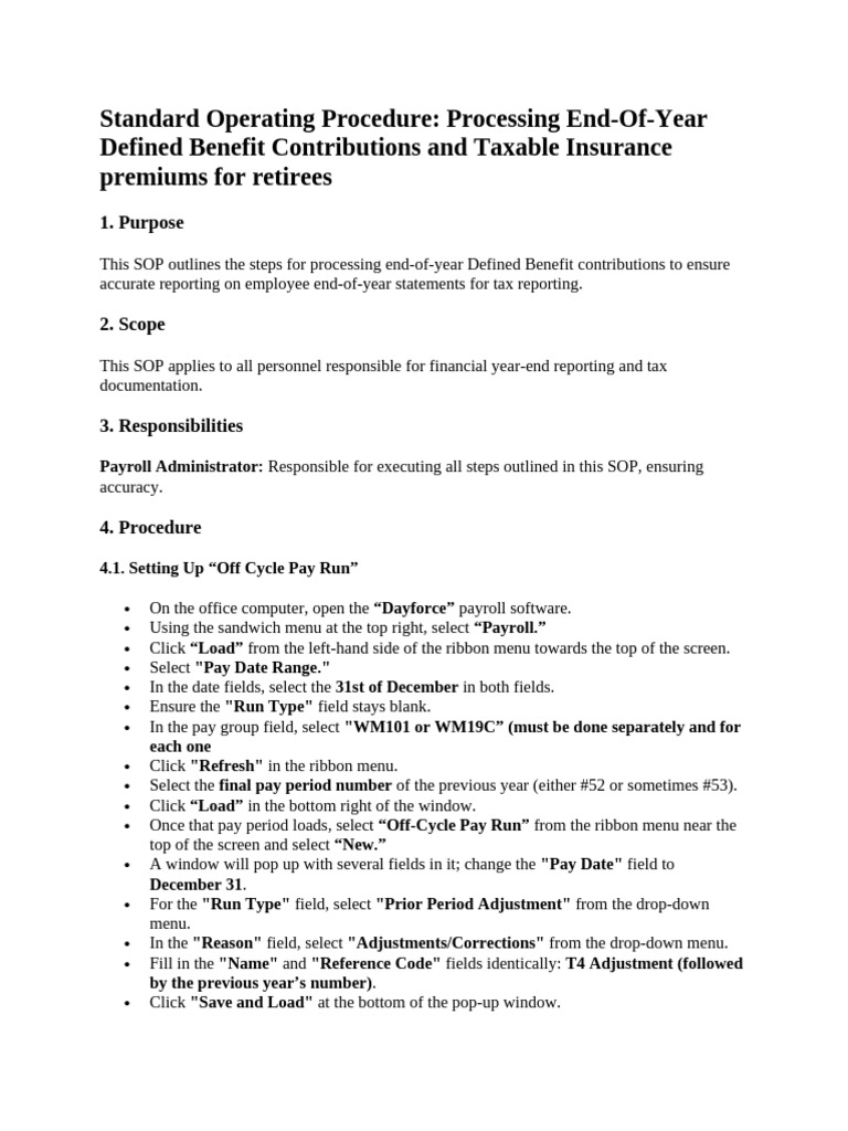 SOP Creating an Off Cycle for End of Year | PDF | Defined Benefit ...
