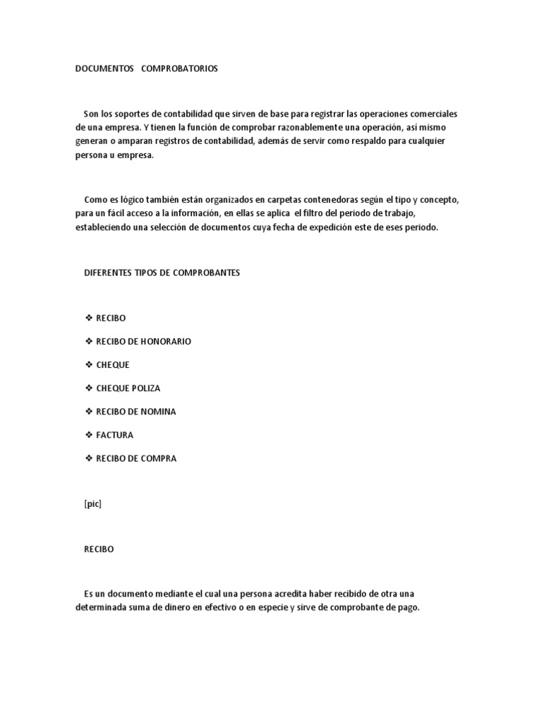 Tipos y Funciones de Documentos Comprobatorios | PDF | Cheque | Pagos