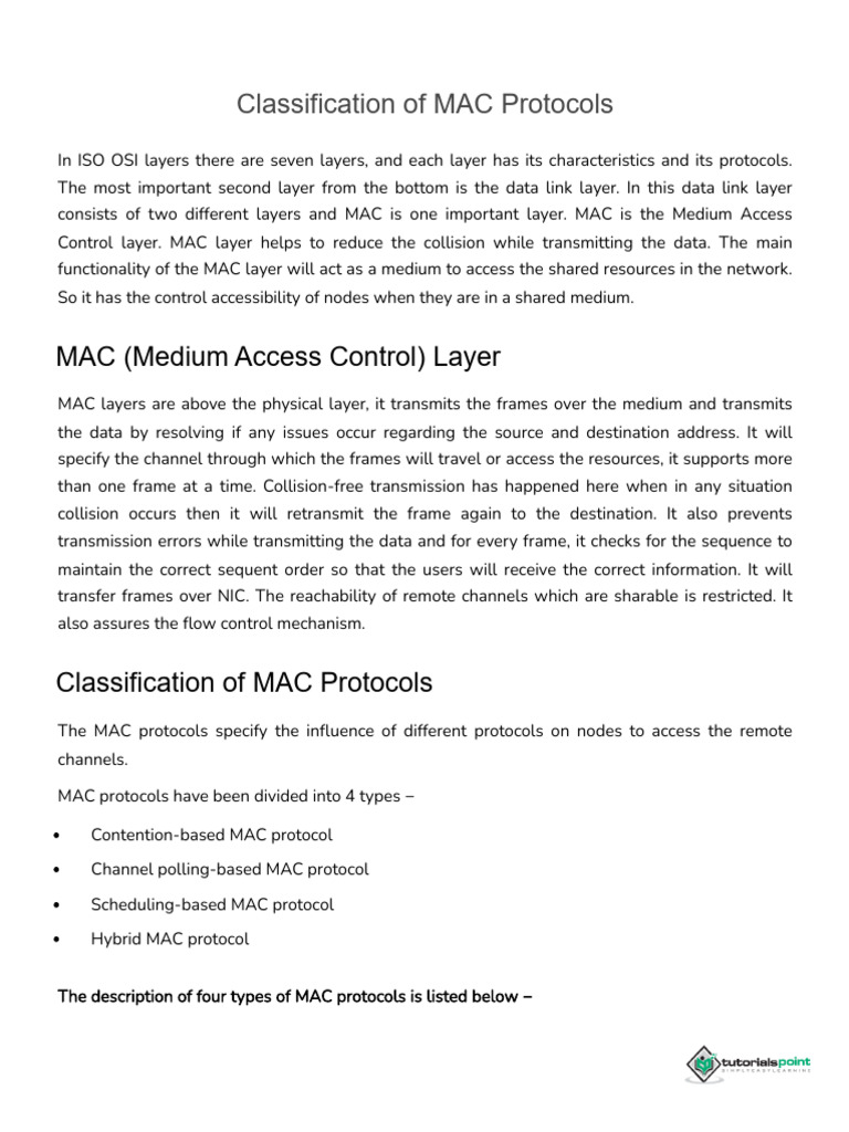 Classification of MAC Protocols | PDF | Networking Standards | Networks