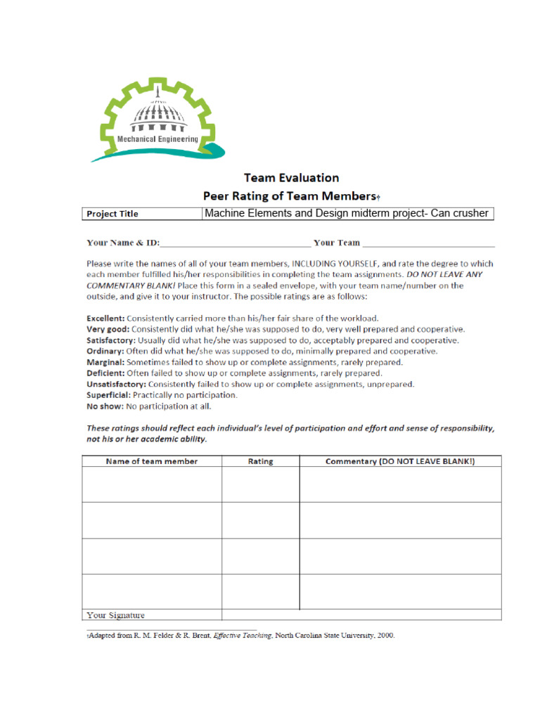 Peer Evaluation Form | PDF