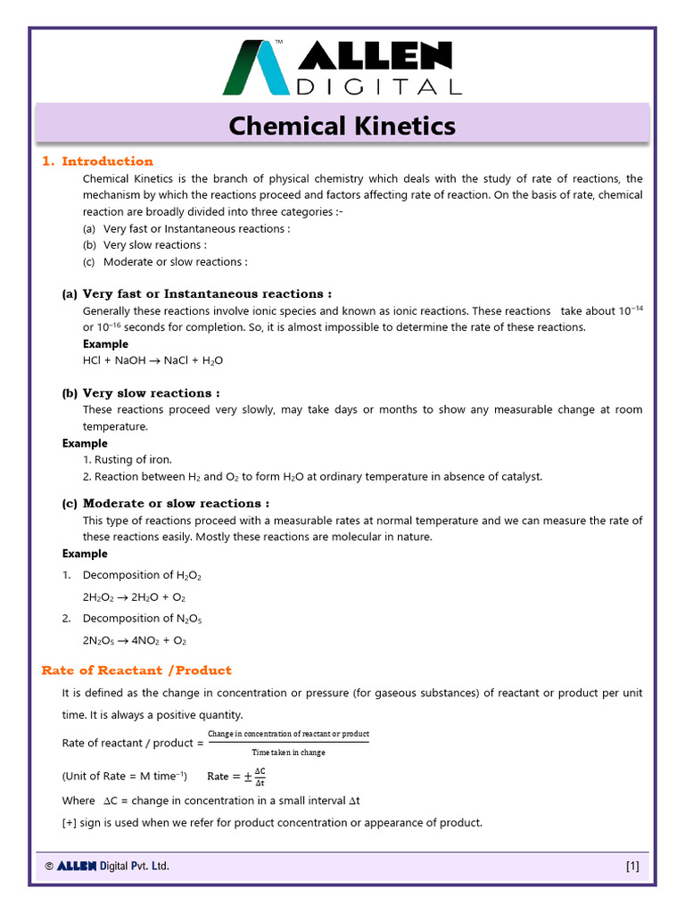 Sheet Chemical Kinetics | PDF | Reaction Rate | Chemical Reactions