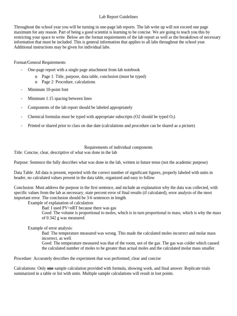 Lab Report Guidelines (2) | PDF | Gases | Mole (Unit)