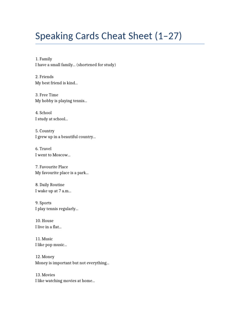 Speaking Cheat Sheet | PDF