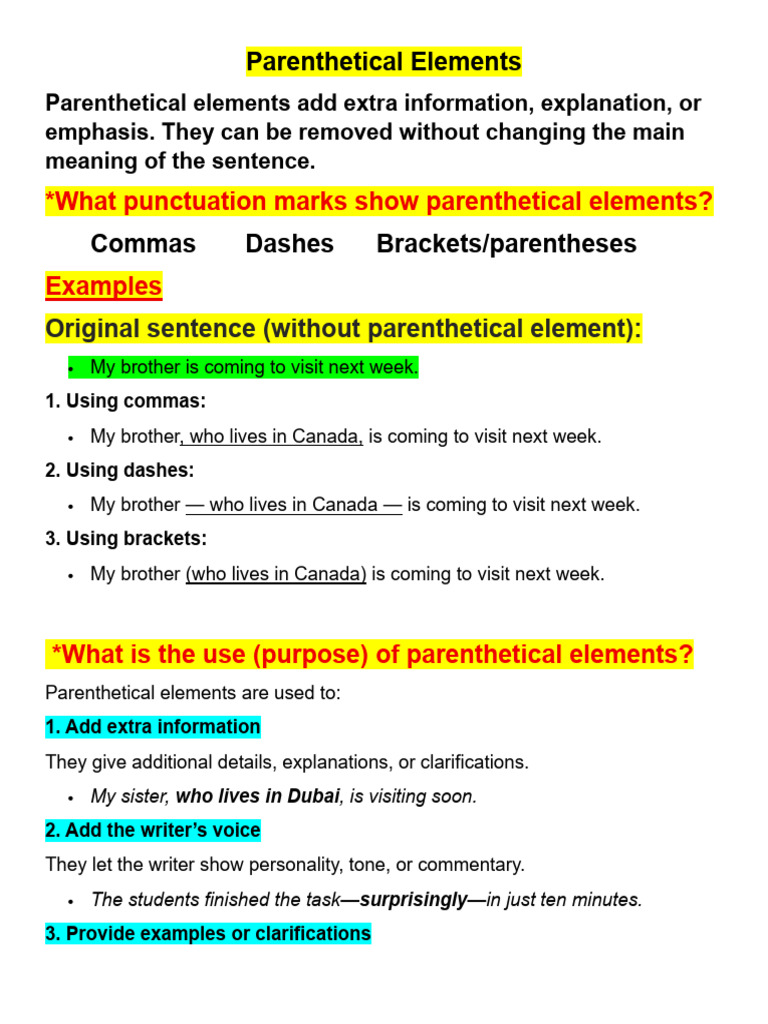 Parenthetical Elements | PDF