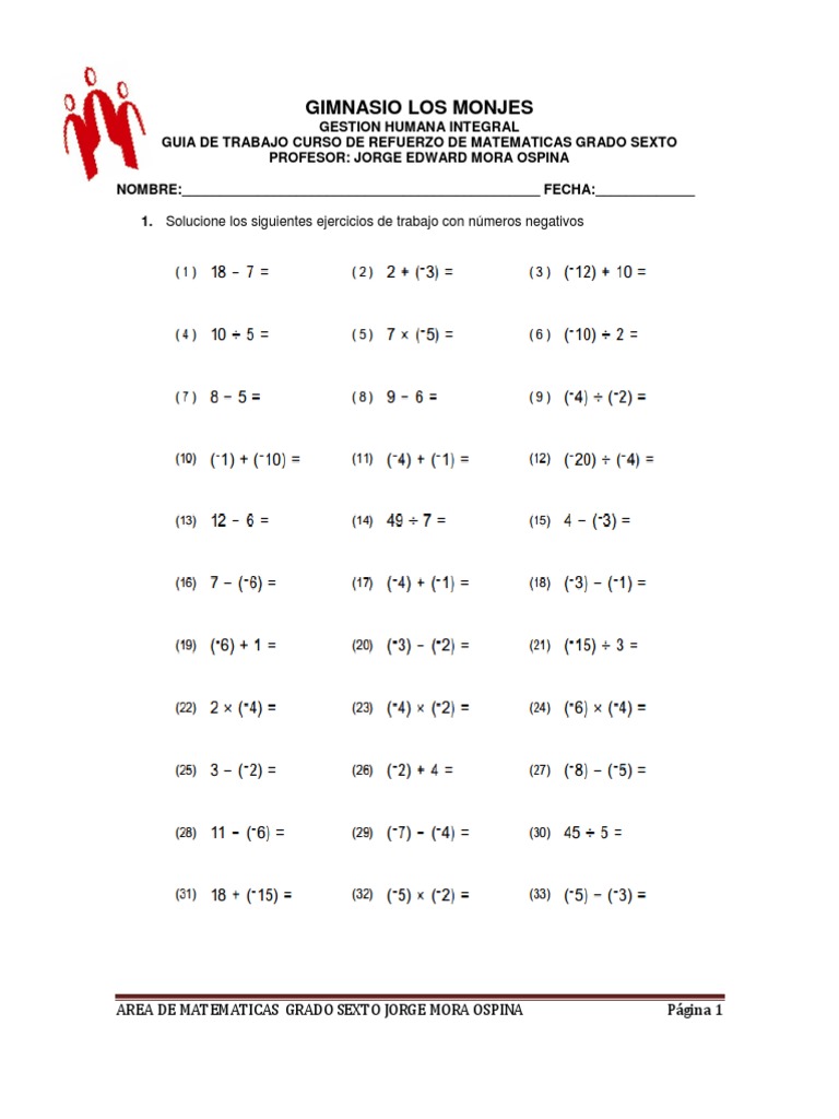 GUIA DE MATEMATICAS GRADO SEXTO