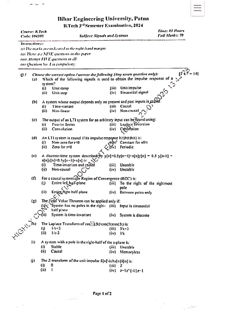 Signal System Pyq 2024 | PDF