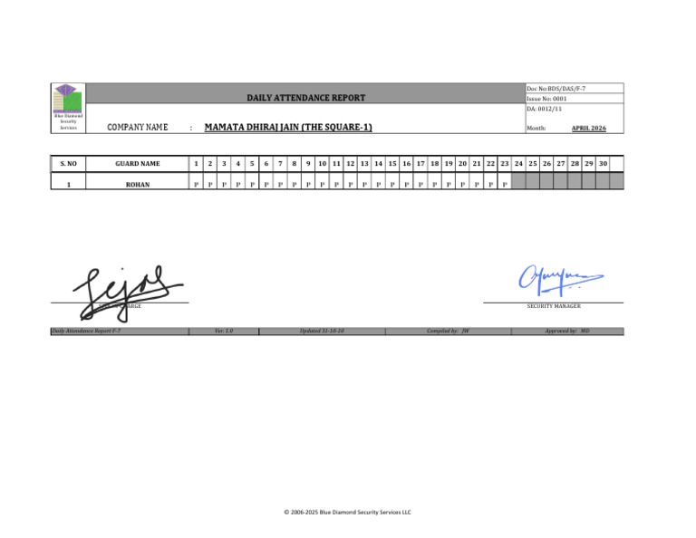 Security Timesheet April Month | PDF