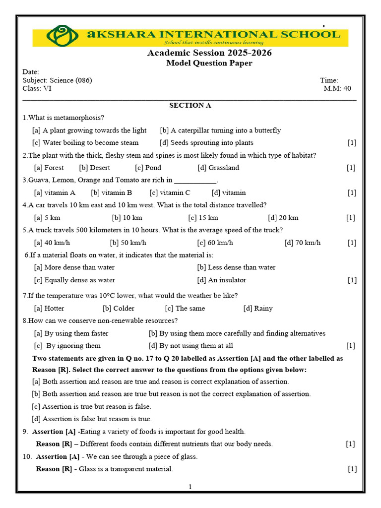 Science Model Que Paper | PDF | Root | Soil