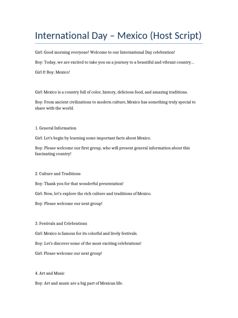 International Day Mexico Host Script | PDF