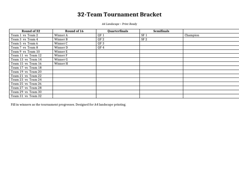 32 Team Bracket A4 Landscape | PDF
