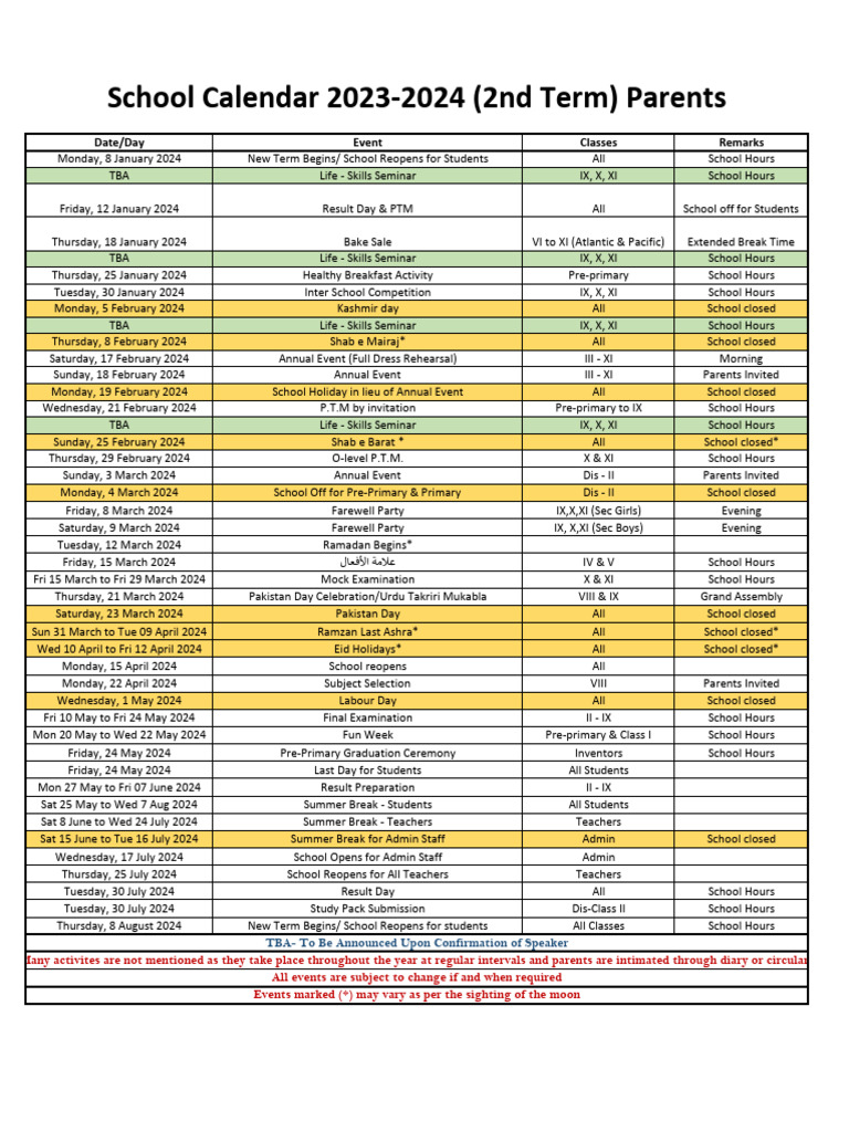 School Calendar 2nd Term For Parents. | PDF | Observances