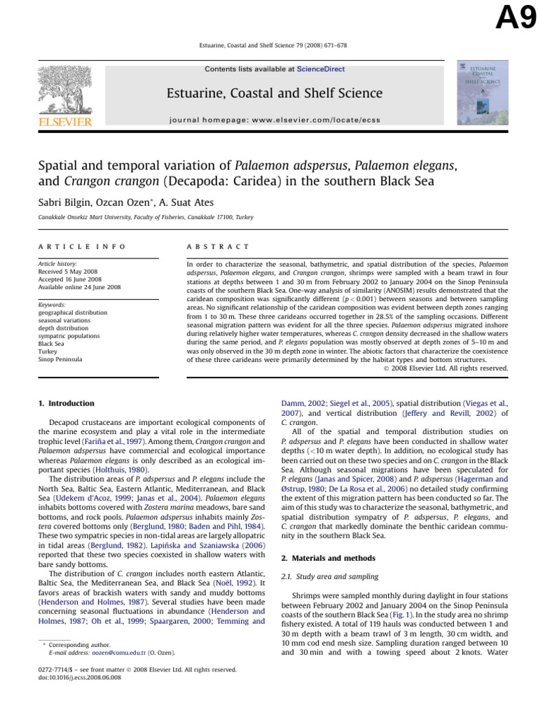 A9 Spatial and Temporal Variation of Palaemon Adspersus | PDF | Marine ...
