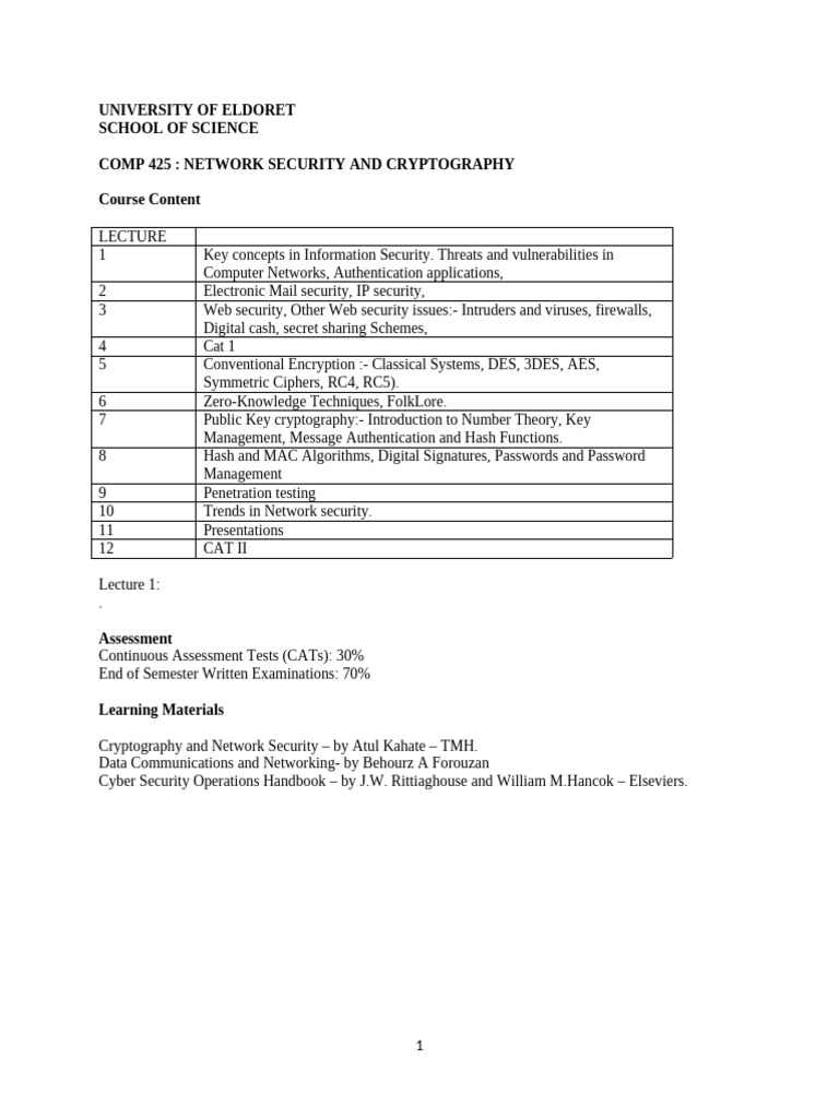 Lecture 1 - Network Security Basics | PDF | Denial Of Service Attack ...