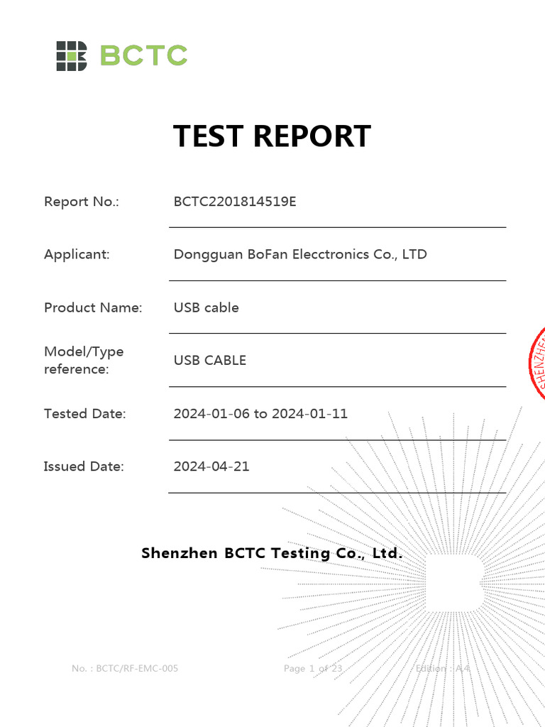 CE Test Report of USB cable | PDF | Antenna (Radio) | Electromagnetic ...