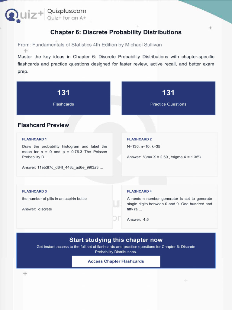 Flashcards for Chapter 6 Discrete Probability Distributions | PDF