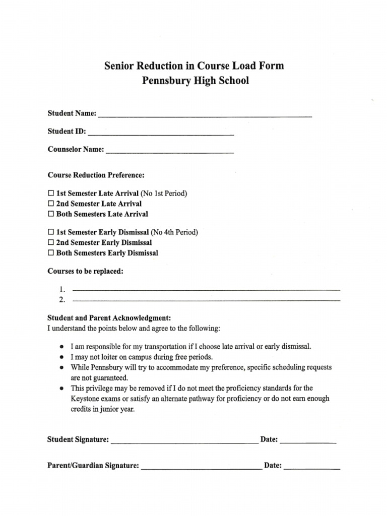 Senior Reduction in Course Load | PDF