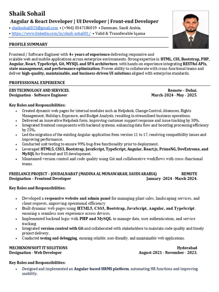 Shaik Sohail Frontend Resume | PDF | Websites | Bootstrap (Front End ...