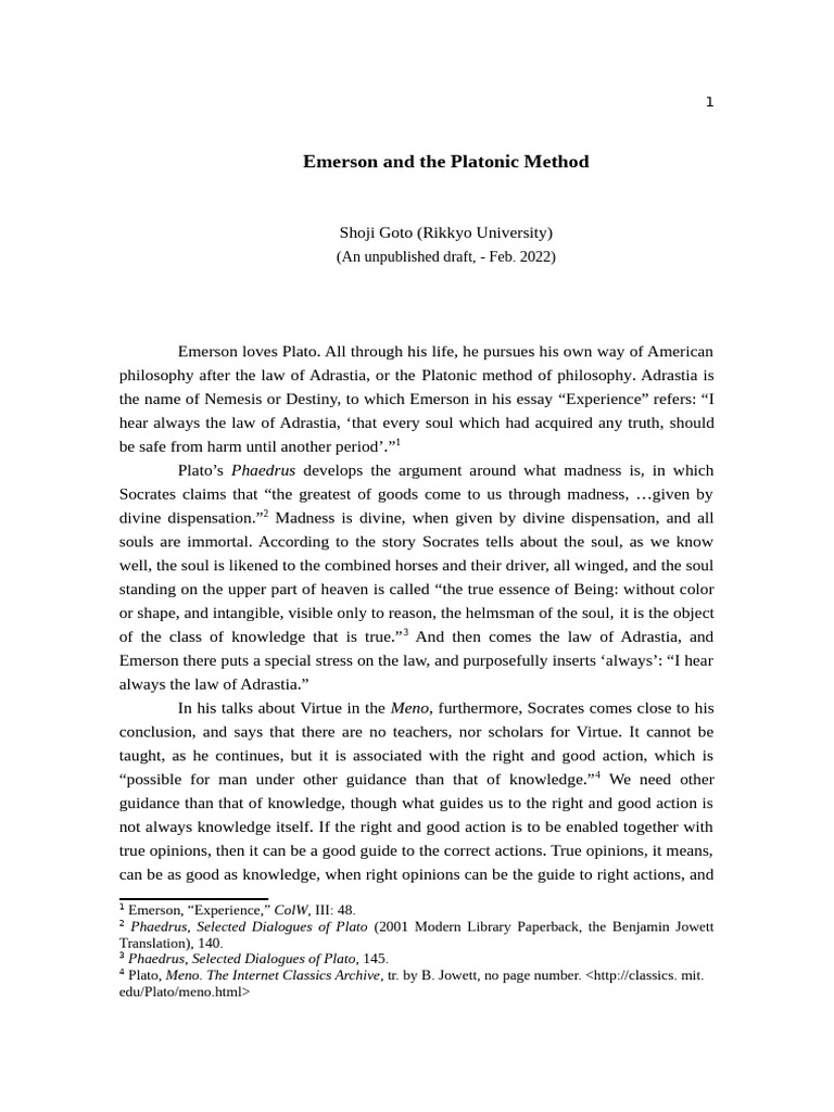 Emerson and the Platonic Method | PDF | Plato | Nous