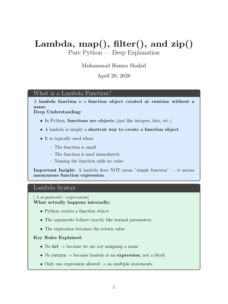 Notes on Lambda Map Filter Zip Functions | PDF | Anonymous Function ...