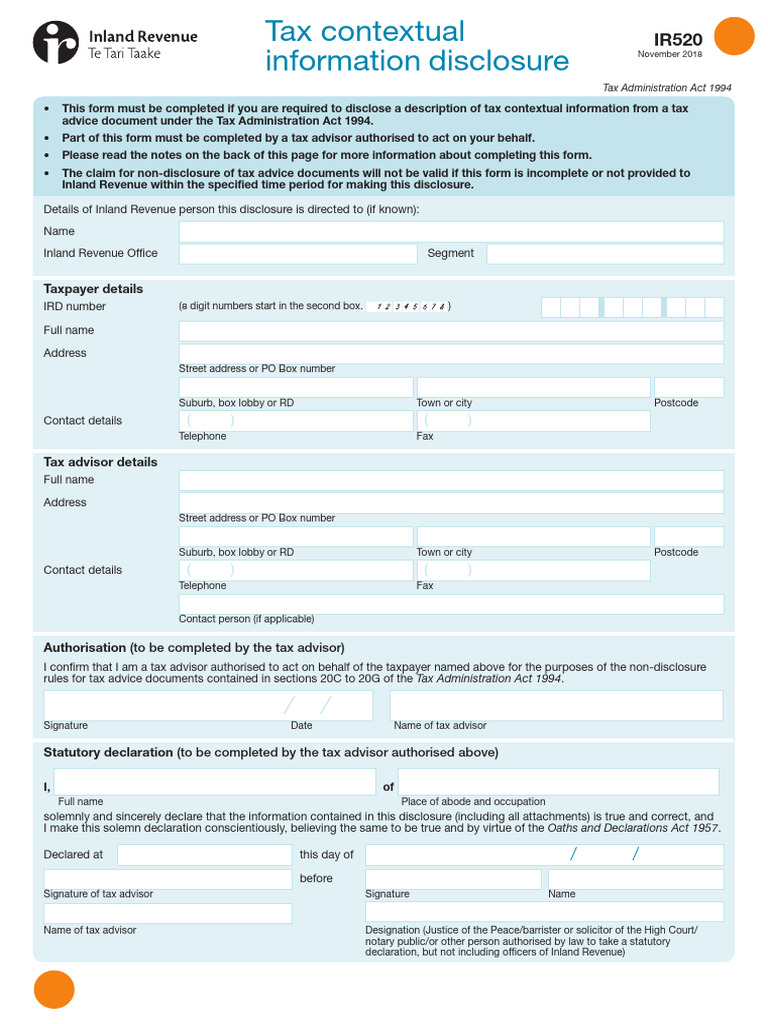 IR520-2018 Tax Contextual Information Disclosure | PDF | Taxes | Non ...