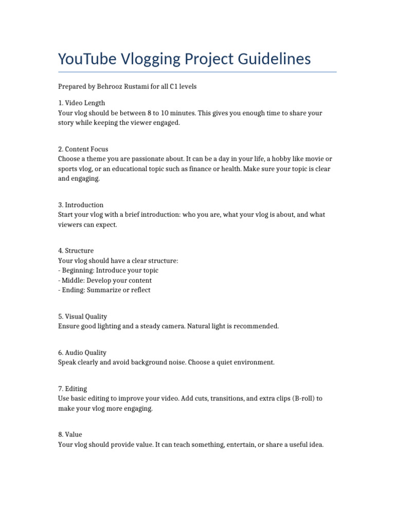 Vlogging Project Guidelines Copy | PDF