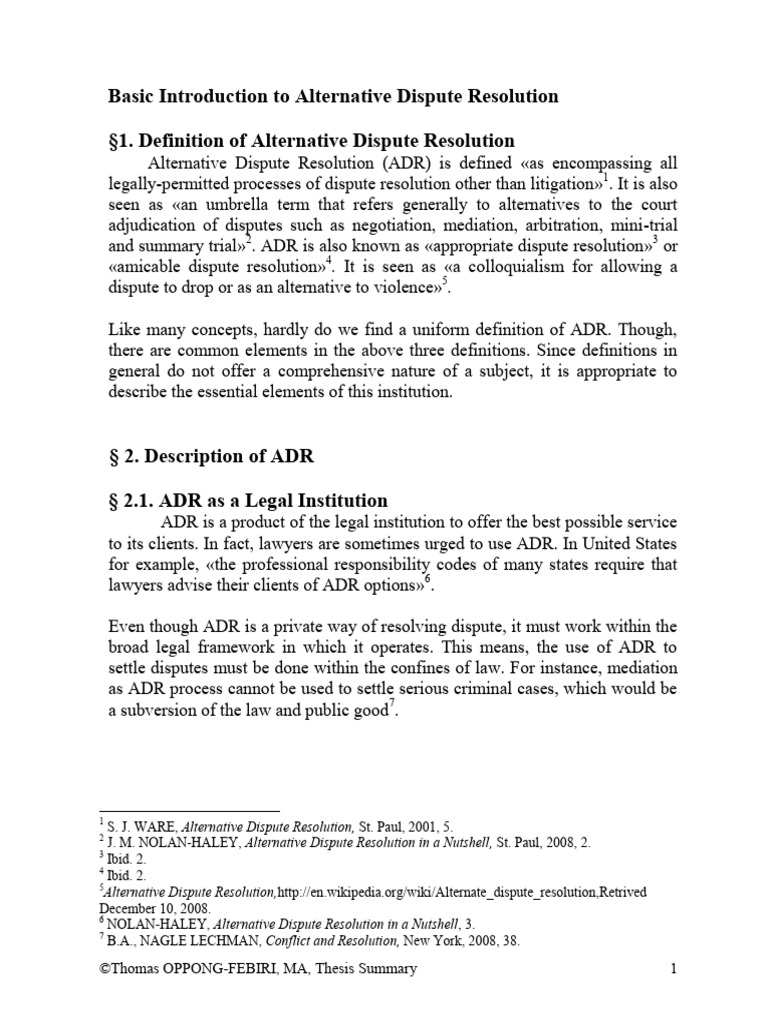 Basic Introduction To Alternative Dispute Resolution | PDF ...