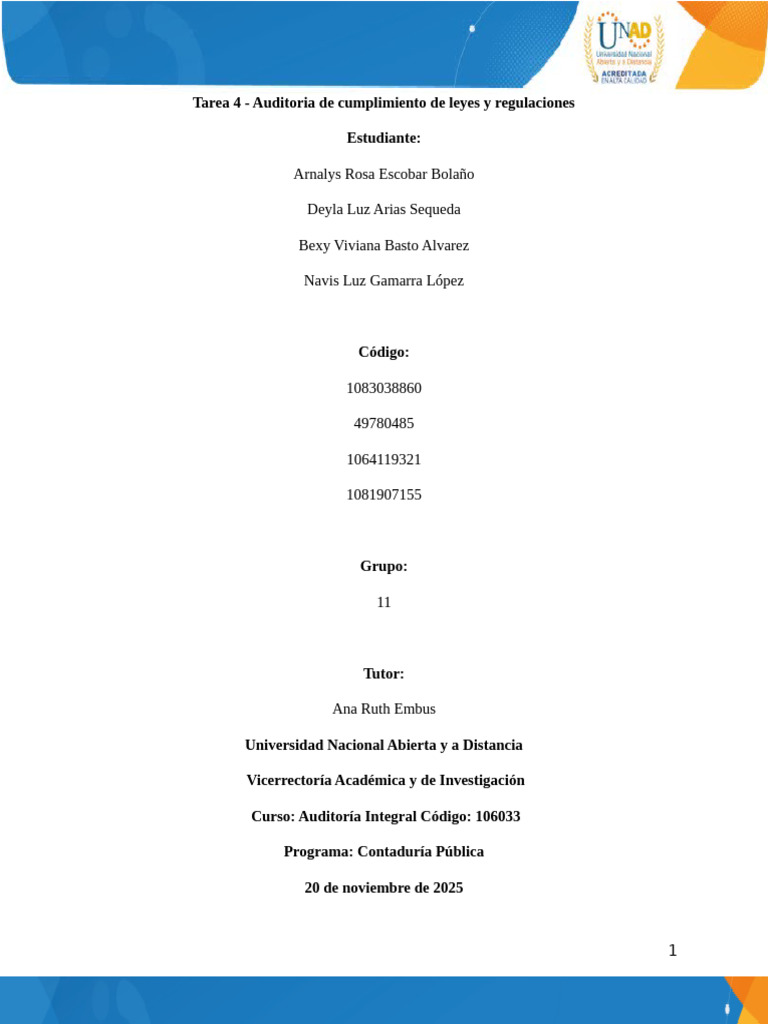 Tarea 4 - Auditoria de Cumplimiento de Leyes y Regulaciones | PDF ...