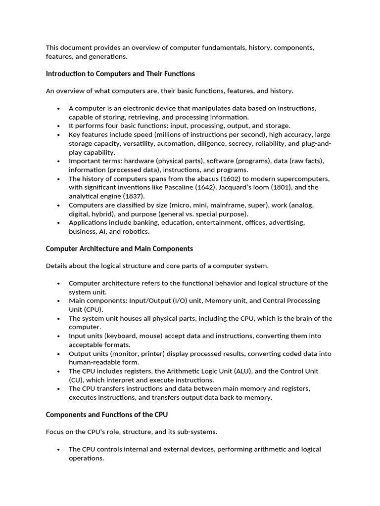 This Document Provides an Overview of Computer Fundamentals | PDF ...