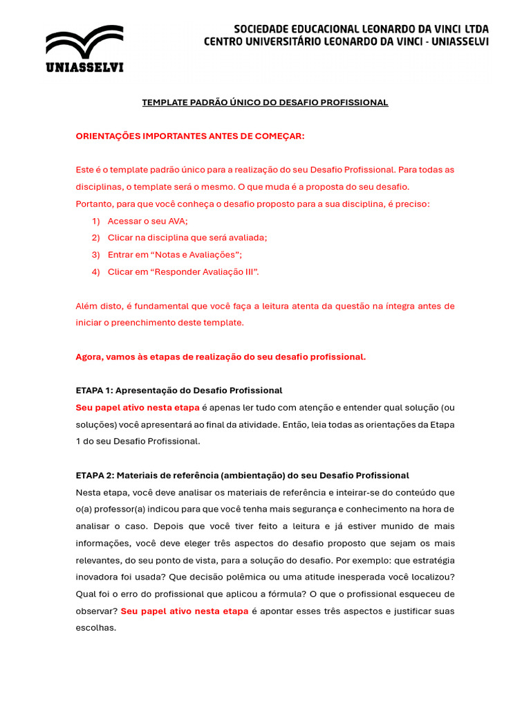 Template Padrao Unico Desafio 3 (Respondido Final) | PDF | Desenho ...