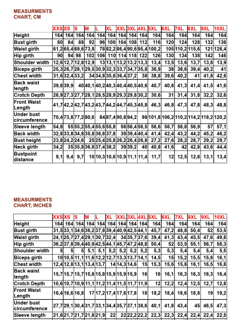 Measurment Chart How To Print | PDF | Waist | Length