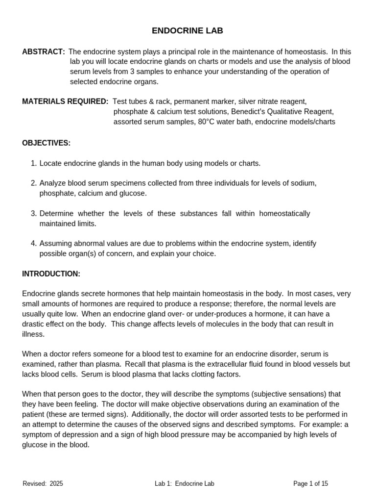 1203 Lab 01 Endocrine Lab | PDF